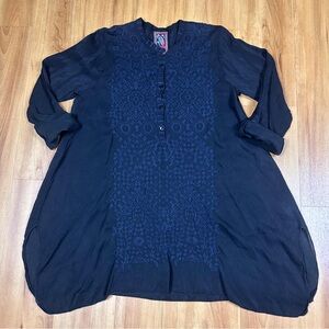 Johnny Was Black Embroidered Tunic Blouse Boho Chic Top Size XS Women’s